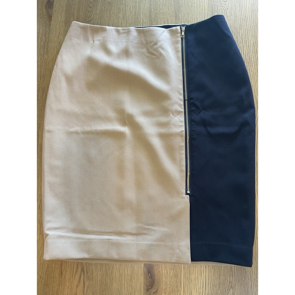 Ann Taylor Two-Tone Beige and Black Pencil Skirt with Side Zip